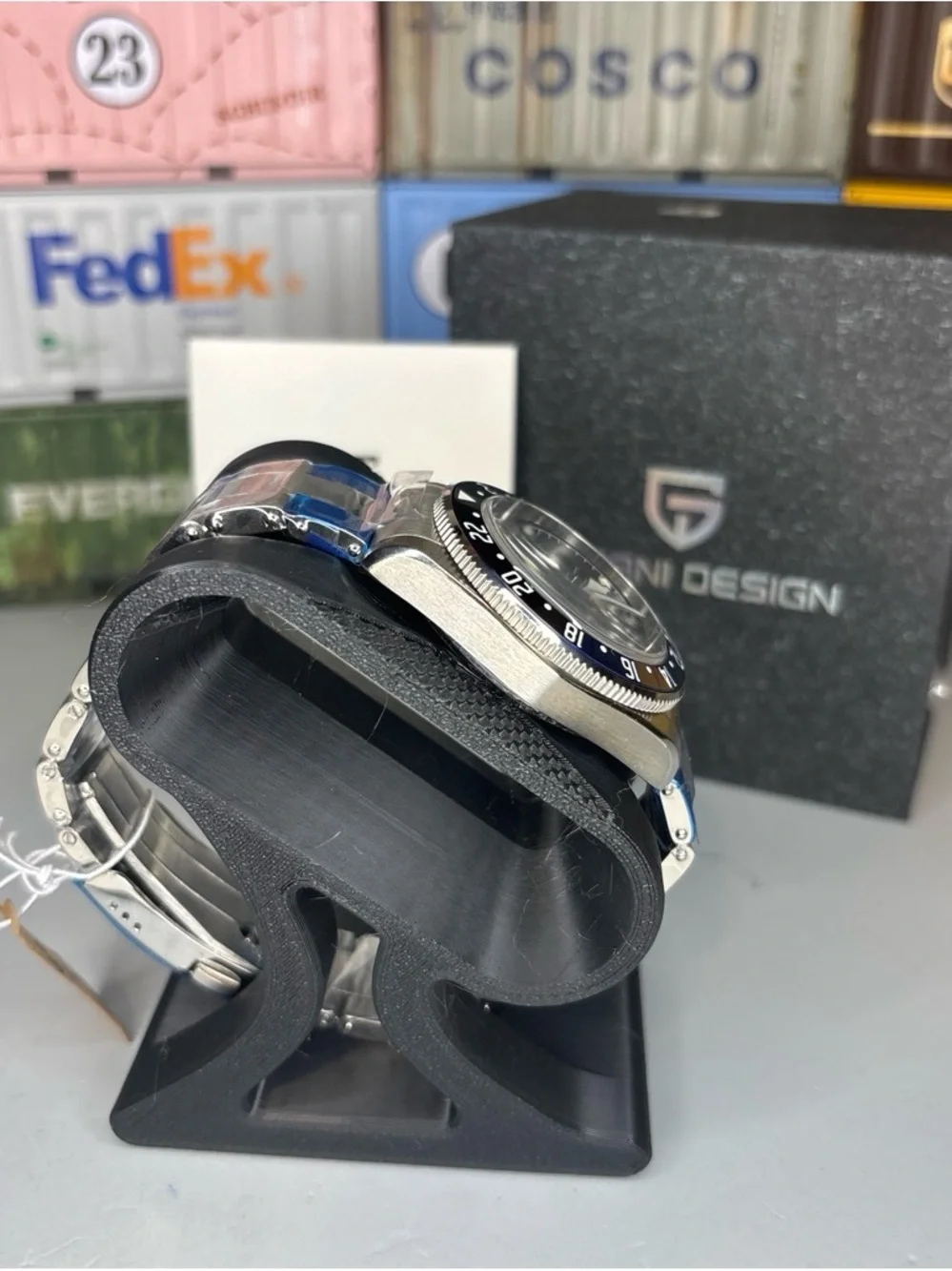 PAGANI DESIGN Black and Blue GMT Automatic Men's Stainless Steel Watch 41mm